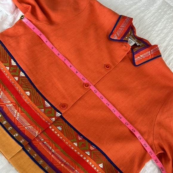 Coldwater Creek Womens Linen Embroidered Blazer Sz S Orange Crop Jacket Colorful - Picture 6 of 9
